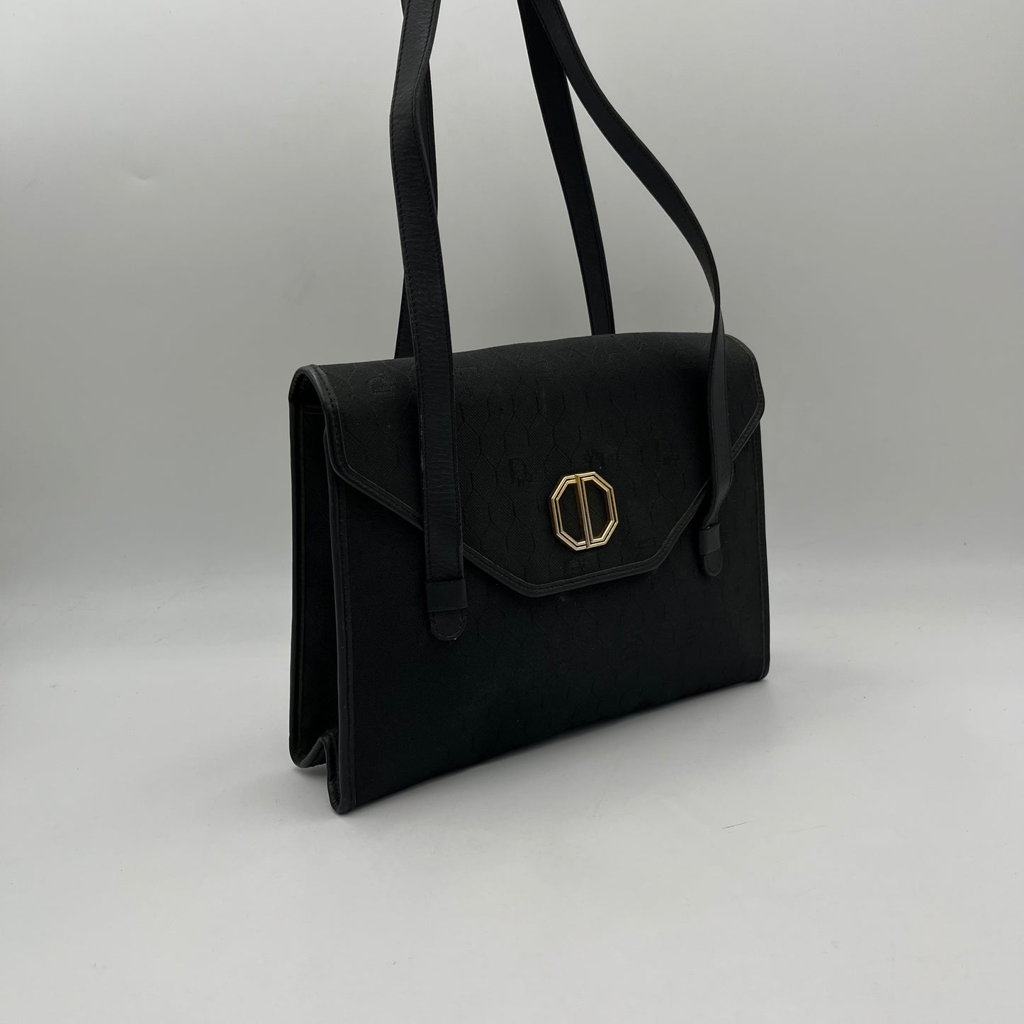 Christian Dior Black Honeycomb Canvas and Leather Flap Shoulder Bag