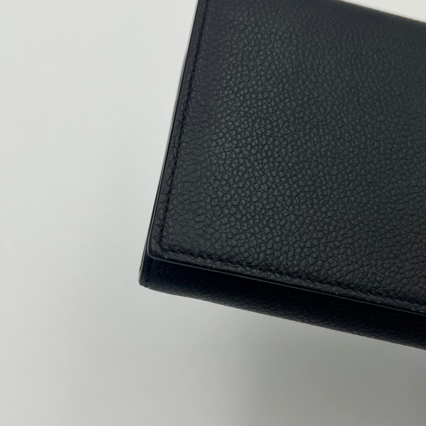 YSL Black Grained Leather Large Flap Long Wallet GHW