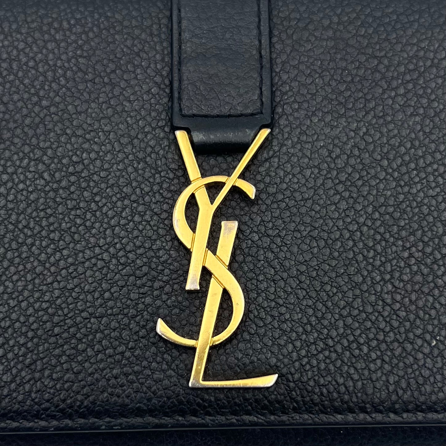 YSL Black Grained Leather Large Flap Long Wallet GHW