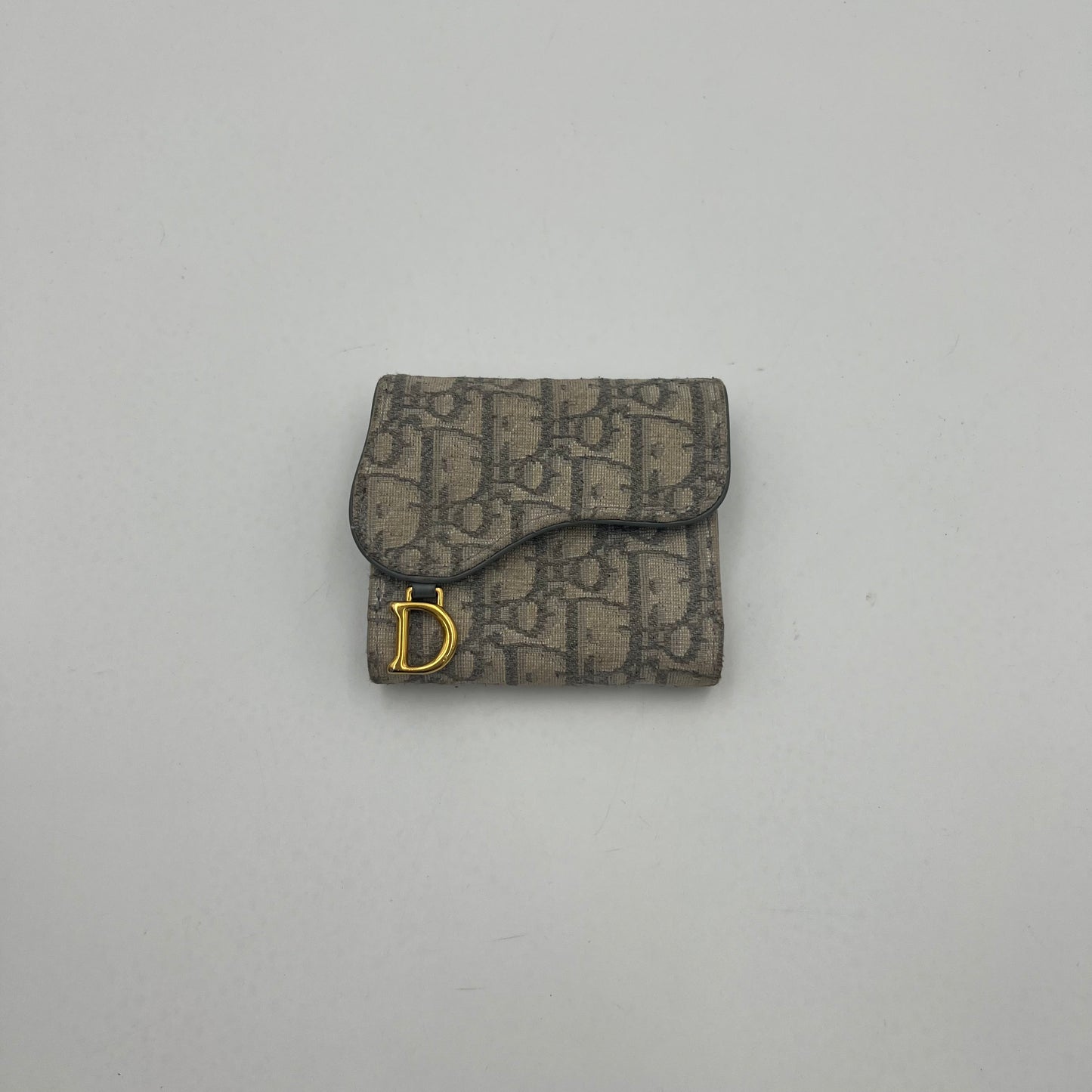 Christian Dior Gray Oblique Canvas Lotus Saddle Short Wallet