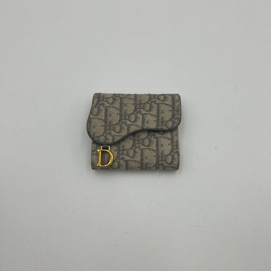 Christian Dior Gray Oblique Canvas Lotus Saddle Short Wallet