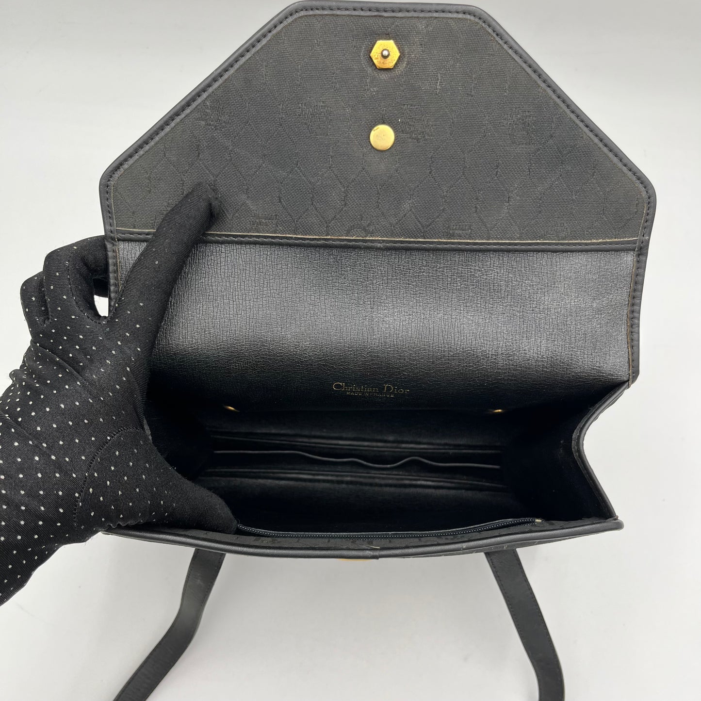 Christian Dior Black Honeycomb Canvas and Leather Flap Shoulder Bag