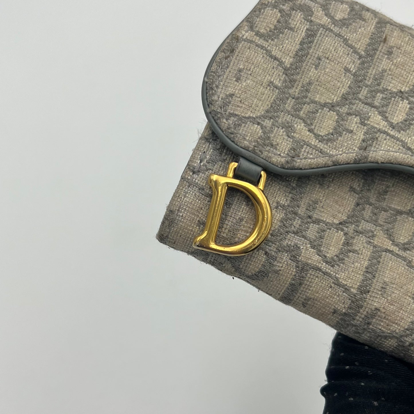Christian Dior Gray Oblique Canvas Lotus Saddle Short Wallet