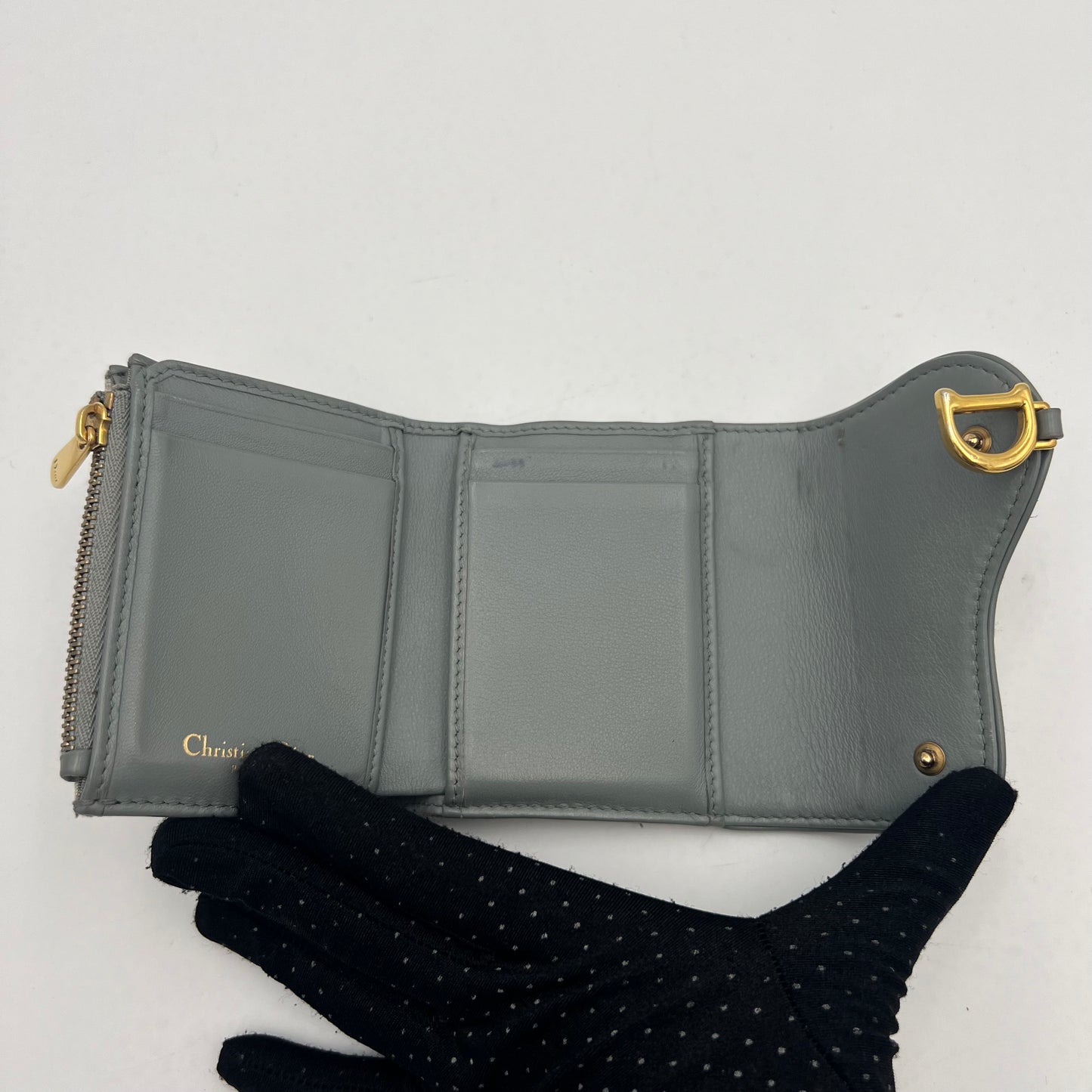 Christian Dior Gray Oblique Canvas Lotus Saddle Short Wallet