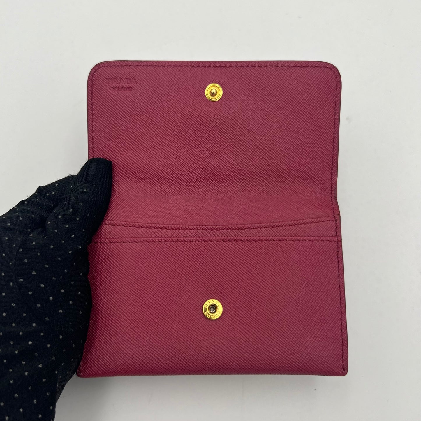 Prada Magenta Pink Saffiano Flap Card Holder