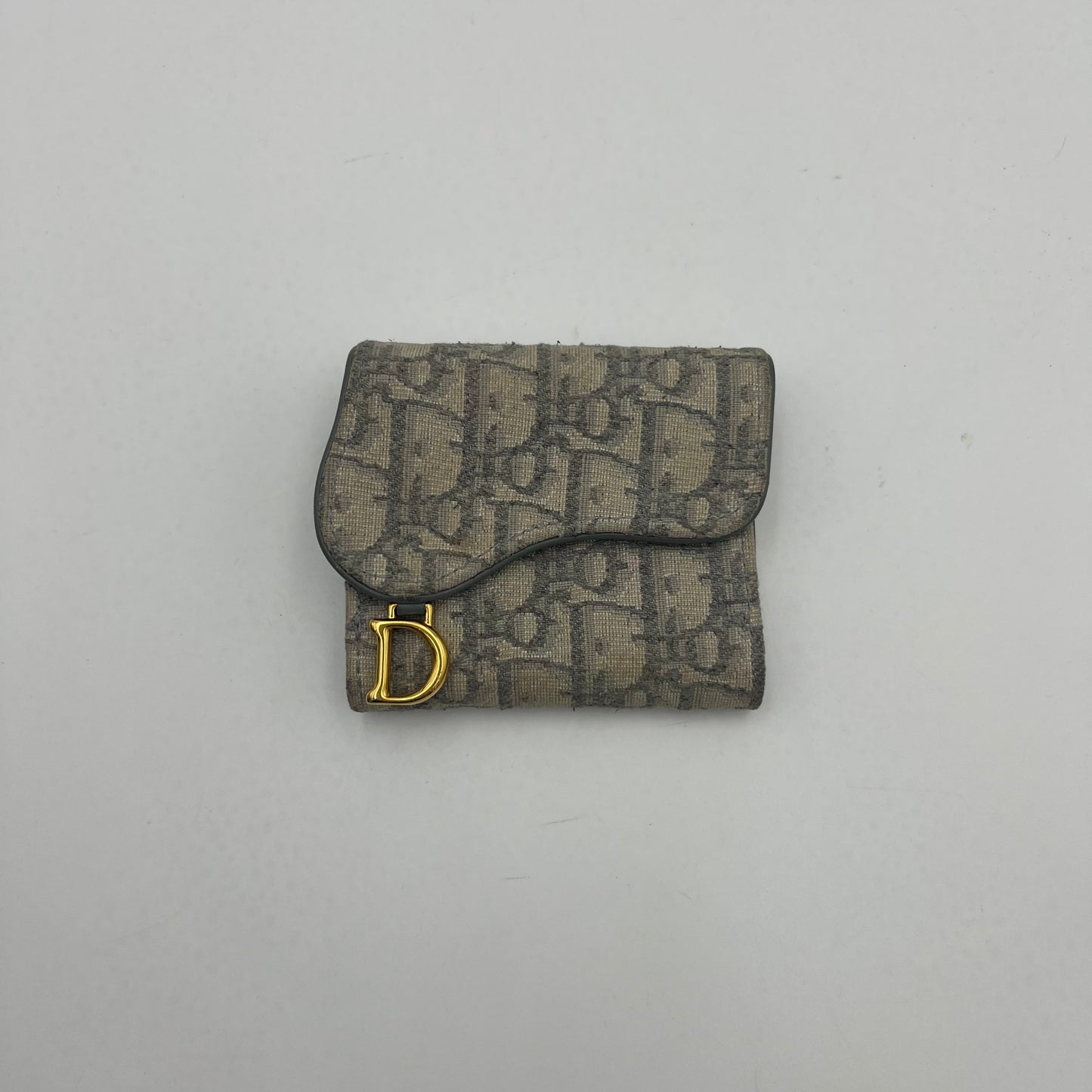Christian Dior Gray Oblique Saddle Lotus Wallet GHW