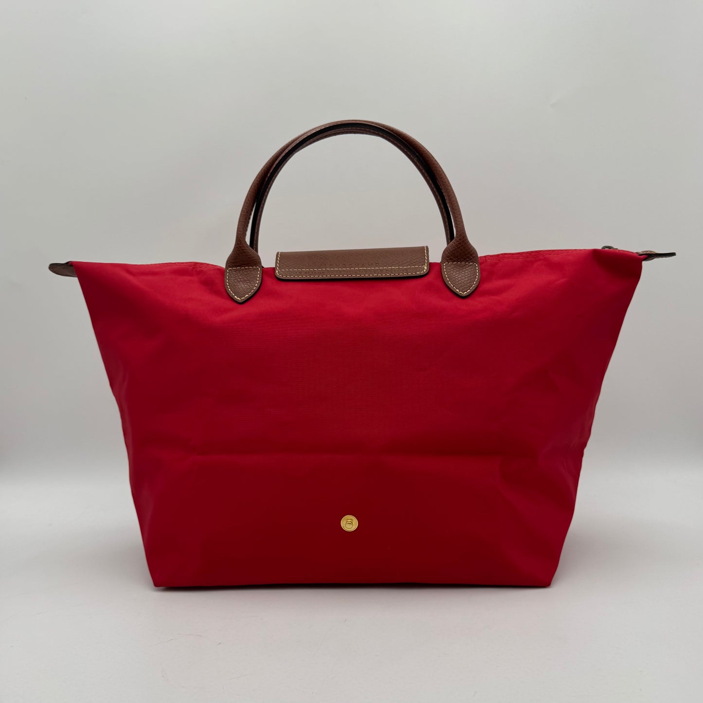 Longchamp Red Nylon Brown Leather Type M Le Pliage