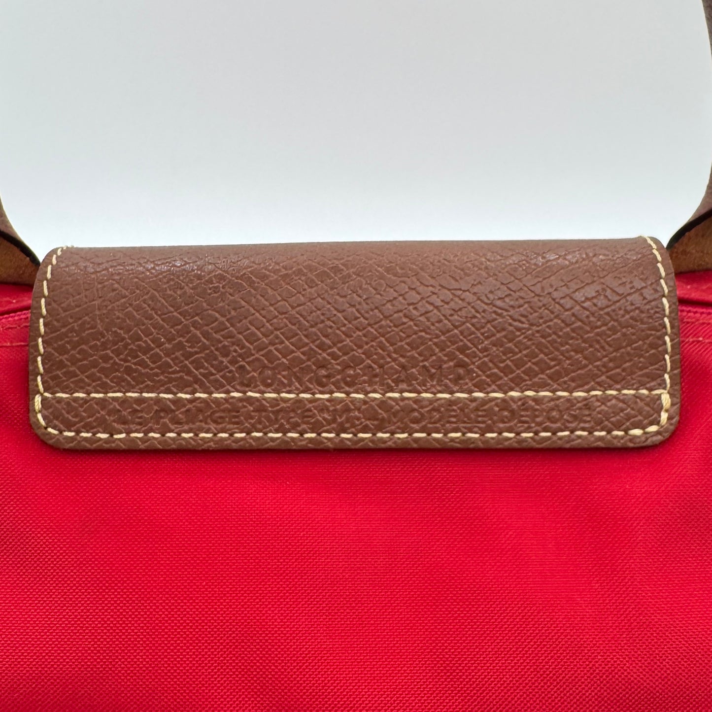 Longchamp Red Nylon Brown Leather Type M Le Pliage
