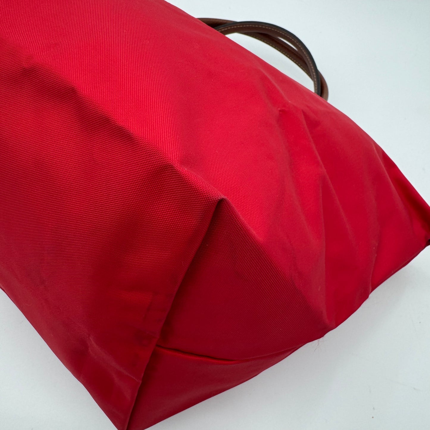Longchamp Red Nylon Brown Leather Type M Le Pliage