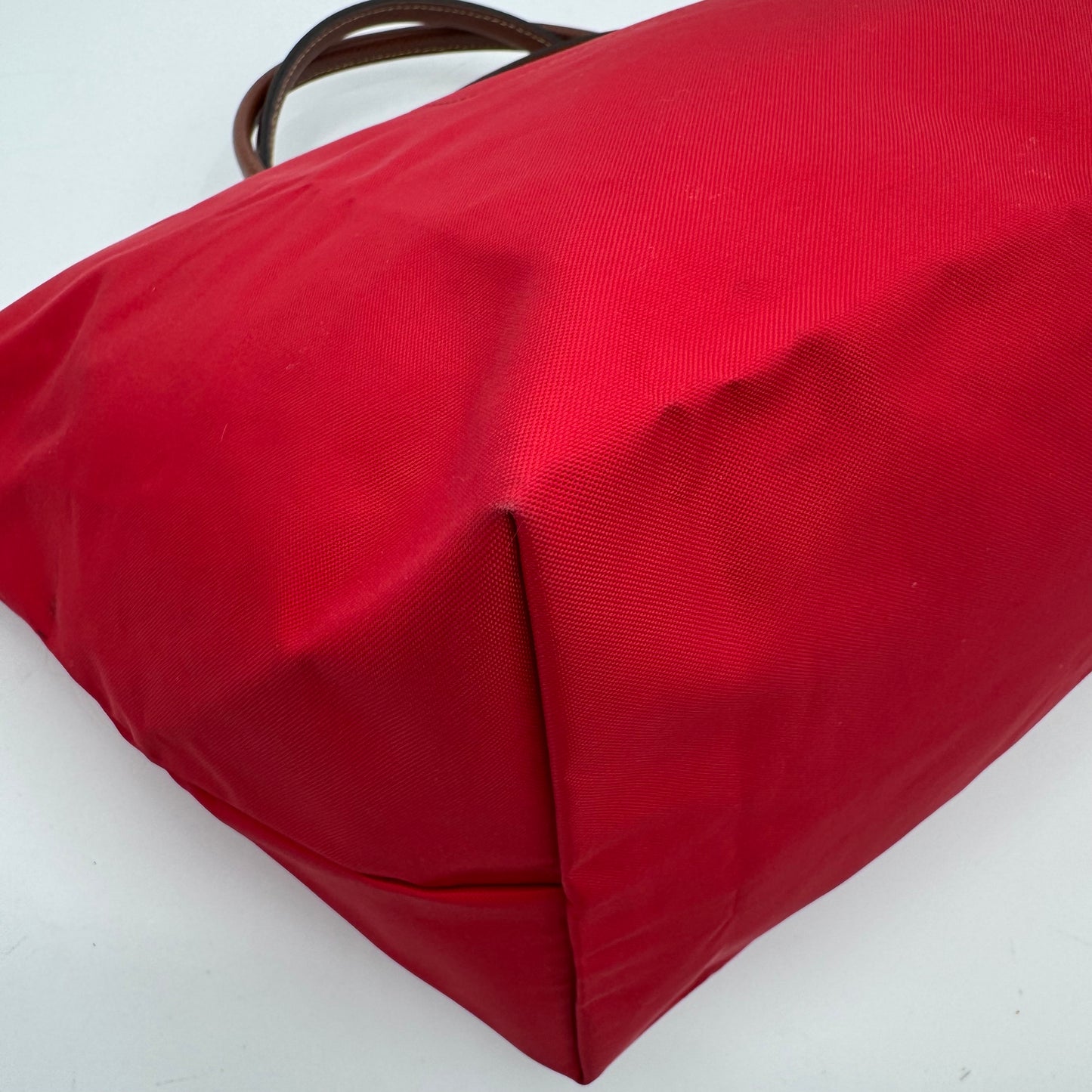 Longchamp Red Nylon Brown Leather Type M Le Pliage