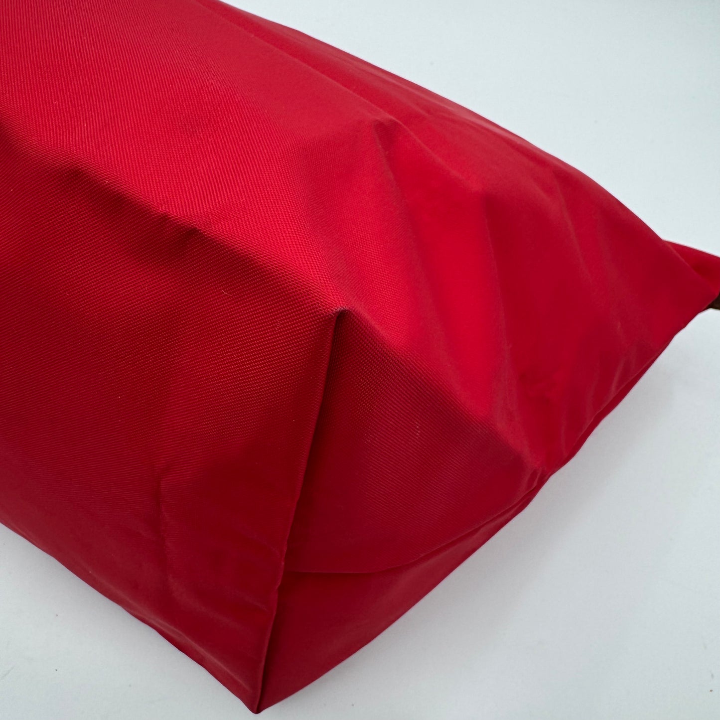 Longchamp Red Nylon Brown Leather Type M Le Pliage