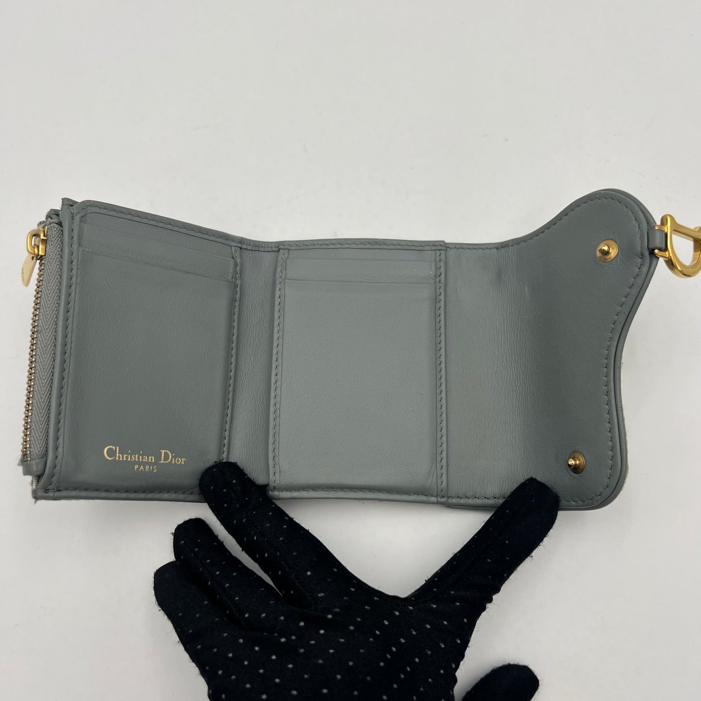 Christian Dior Gray Oblique Saddle Lotus Wallet GHW