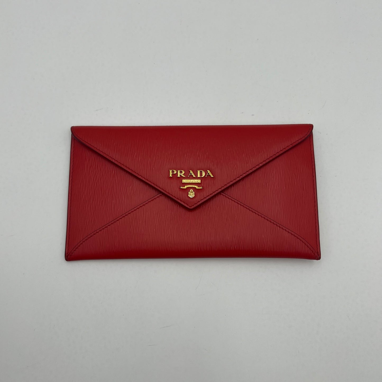 Prada Red Vitello Move Leather Envelope Long Wallet
