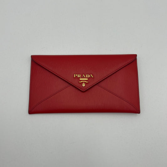 Prada Red Vitello Move Leather Envelope Long Wallet