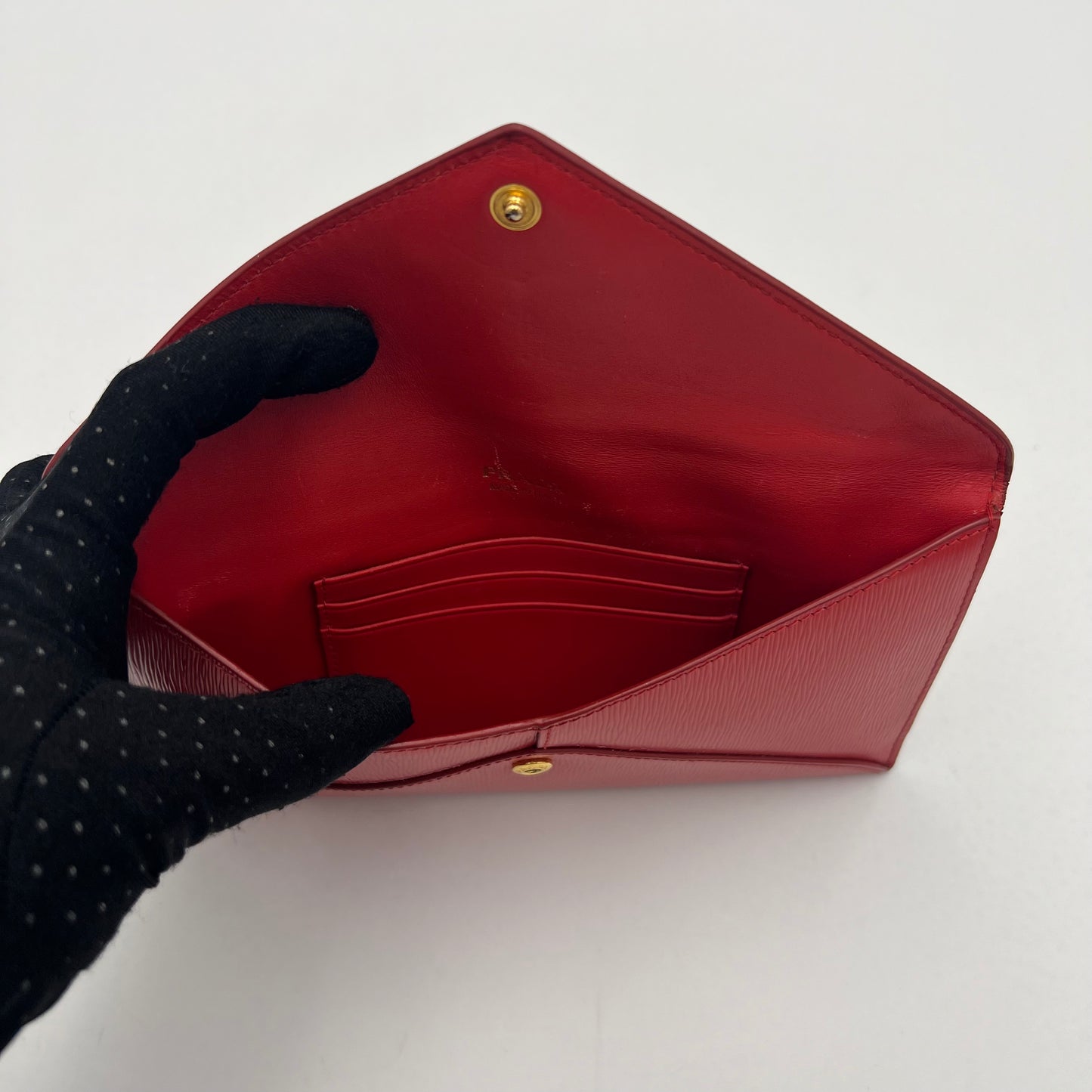 Prada Red Vitello Move Leather Envelope Long Wallet