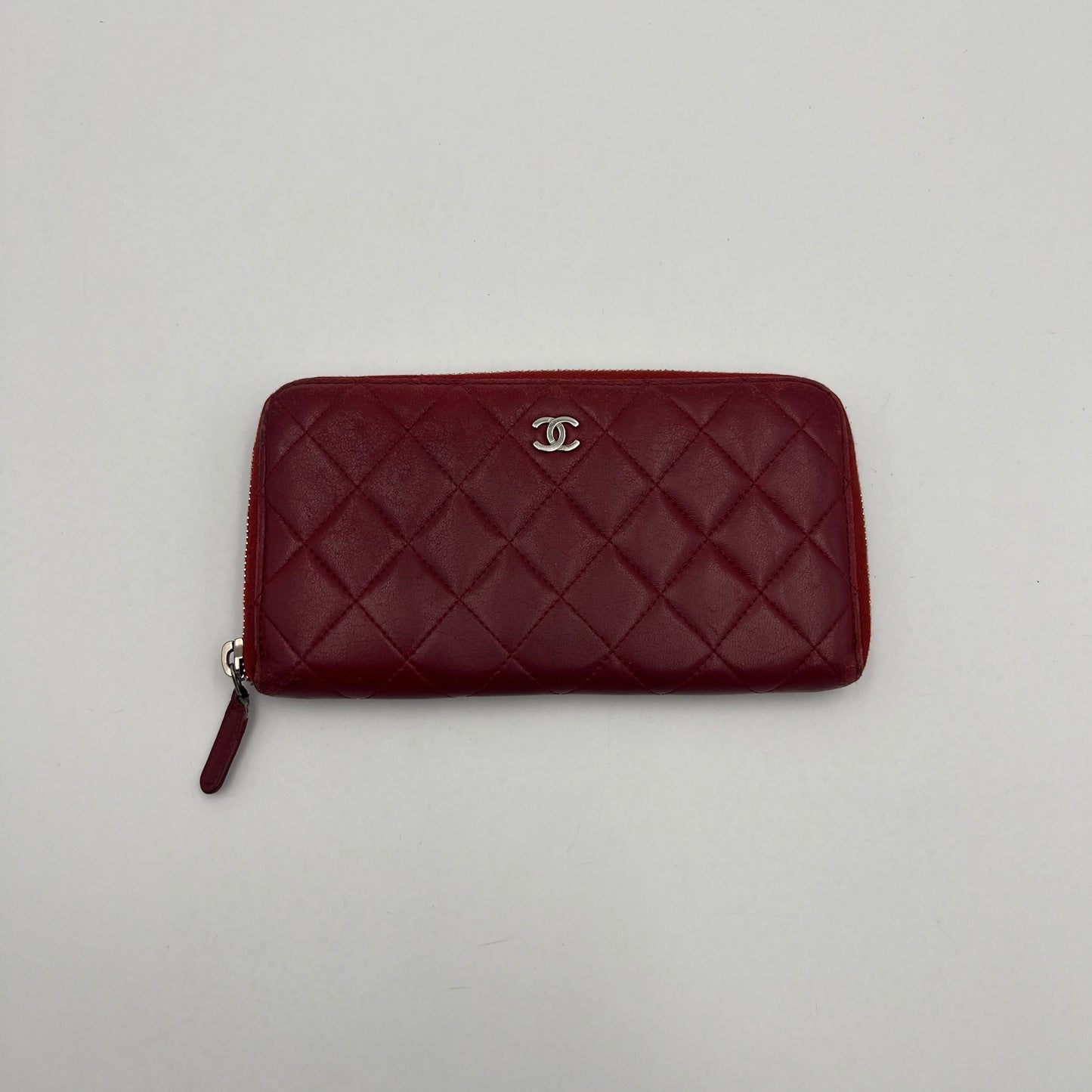 Chanel Red Quilted Lambskin Classic Zip Around Long Wallet SHW