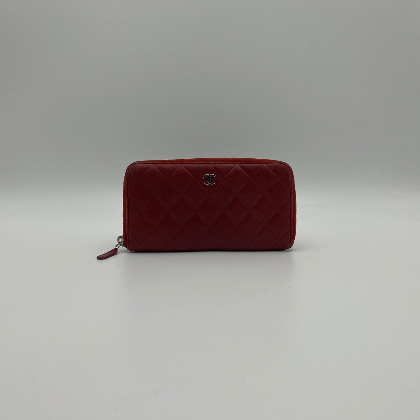 Chanel Red Quilted Lambskin Classic Zip Around Long Wallet SHW