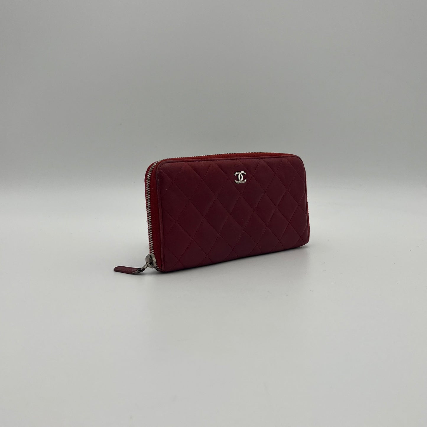 Chanel Red Quilted Lambskin Classic Zip Around Long Wallet SHW