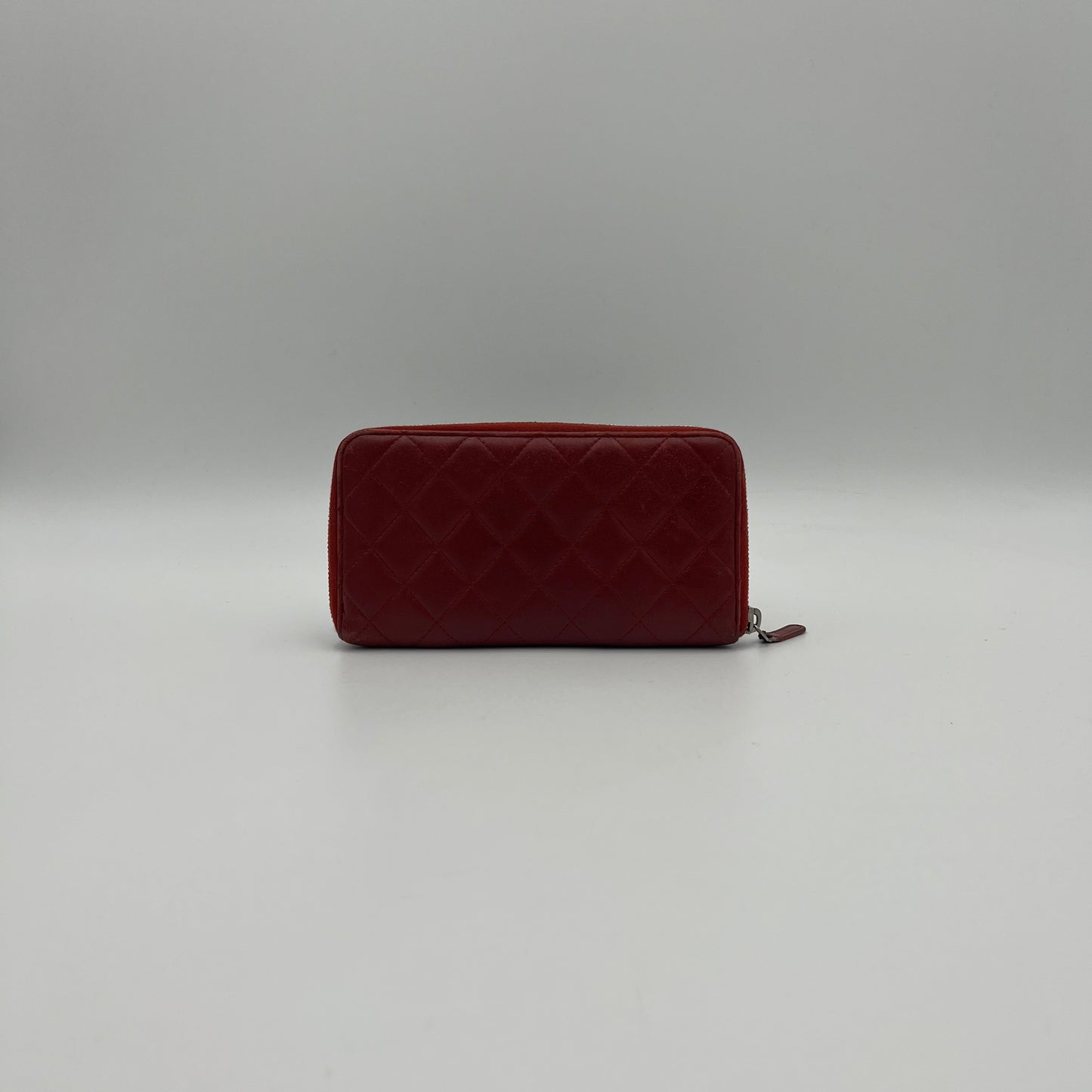 Chanel Red Quilted Lambskin Classic Zip Around Long Wallet SHW
