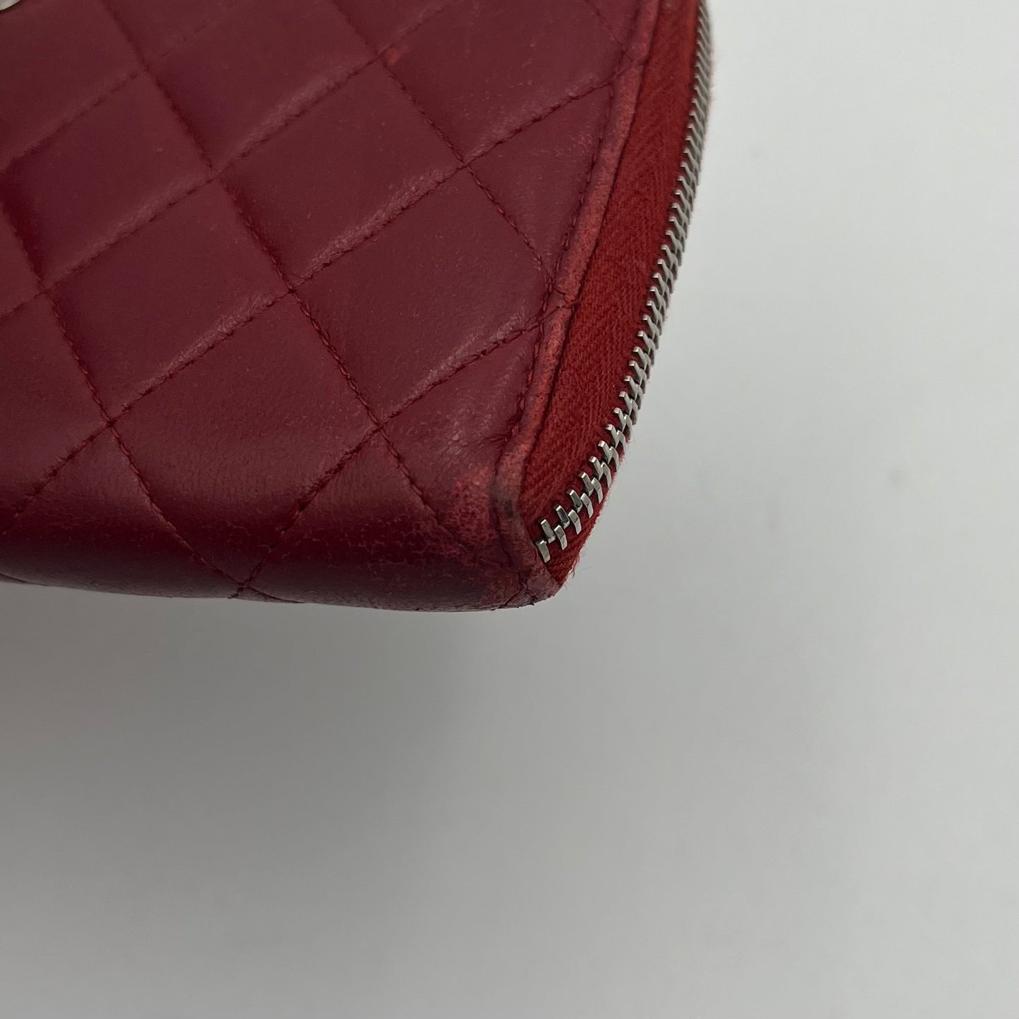 Chanel Red Quilted Lambskin Classic Zip Around Long Wallet SHW