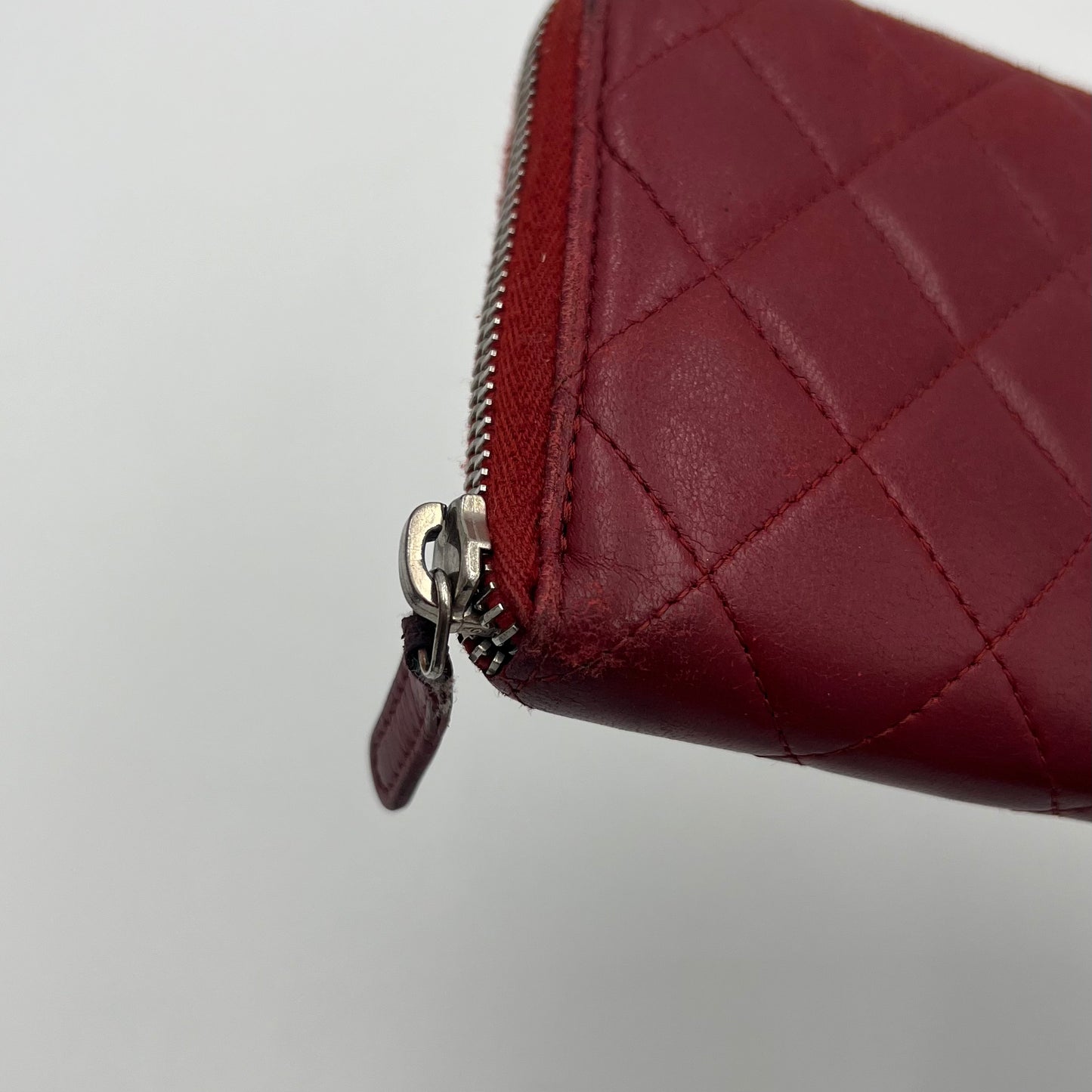 Chanel Red Quilted Lambskin Classic Zip Around Long Wallet SHW