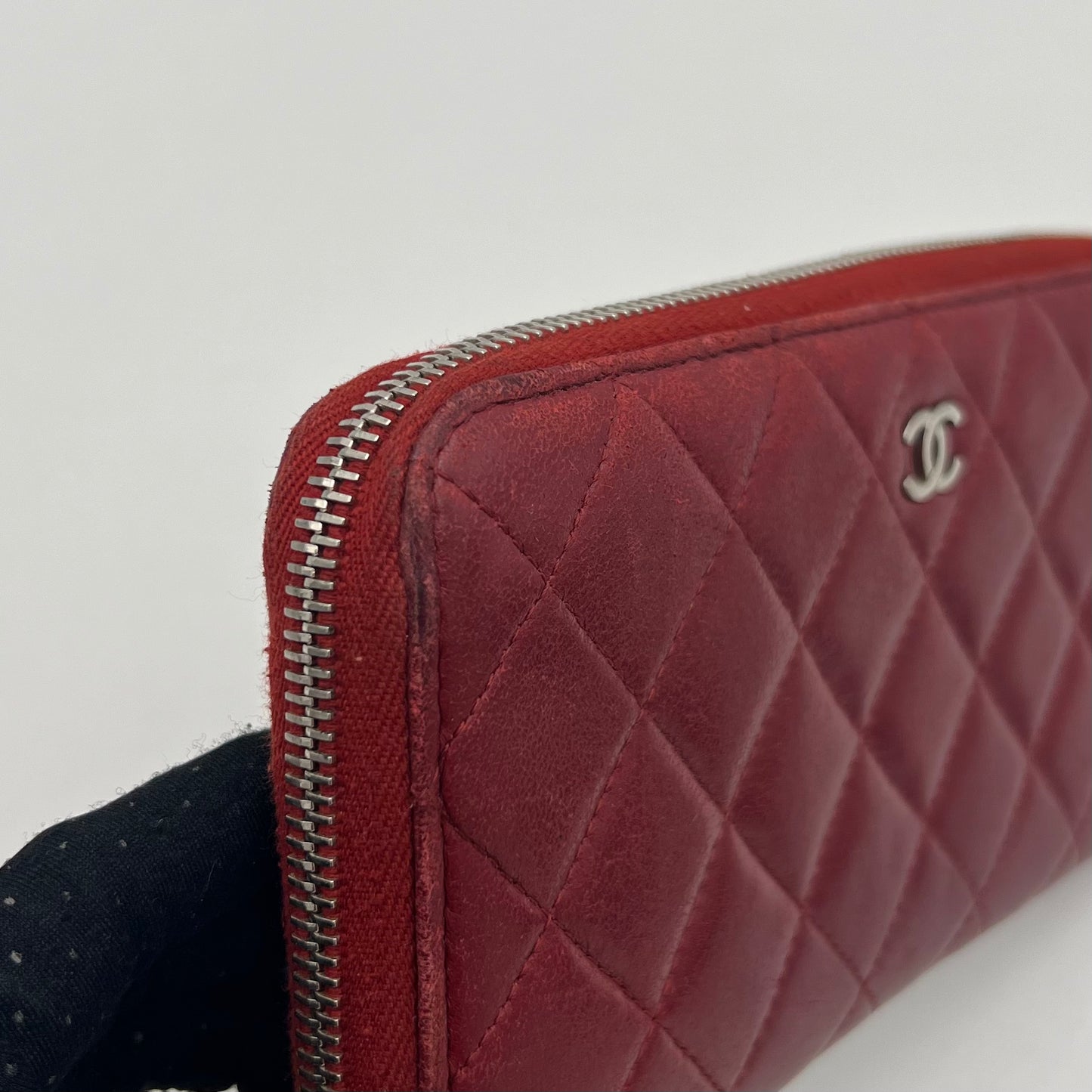 Chanel Red Quilted Lambskin Classic Zip Around Long Wallet SHW