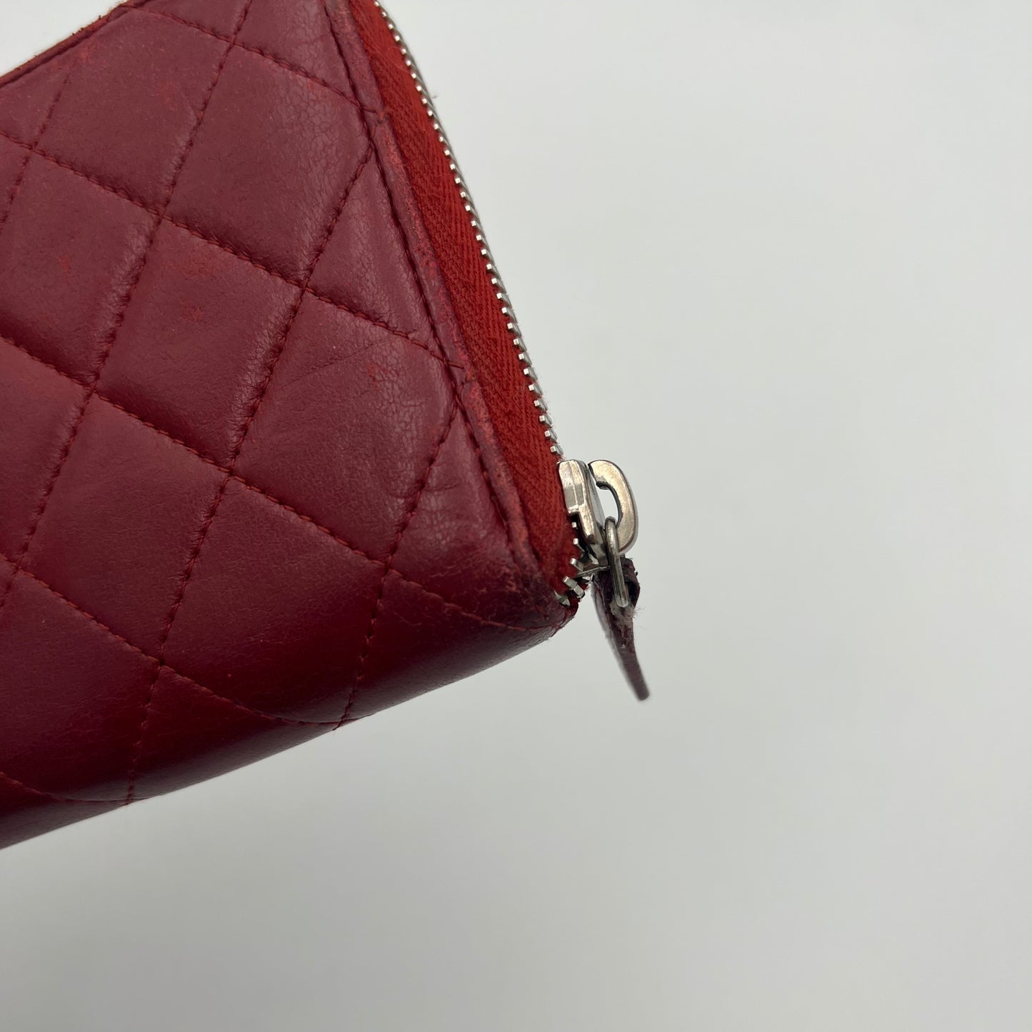 Chanel Red Quilted Lambskin Classic Zip Around Long Wallet SHW