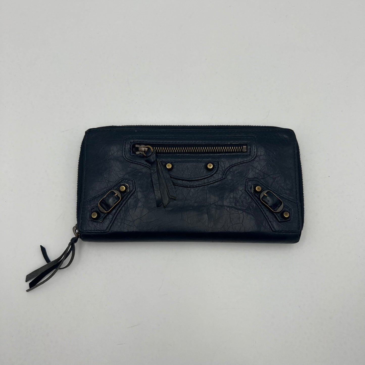 Balenciaga Navy Blue Leather Classic City Long Zip Around Wallet