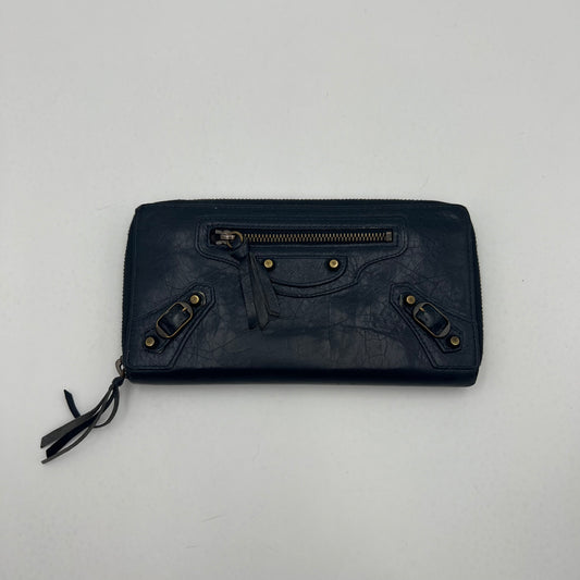 Balenciaga Navy Blue Leather Classic City Long Zip Around Wallet