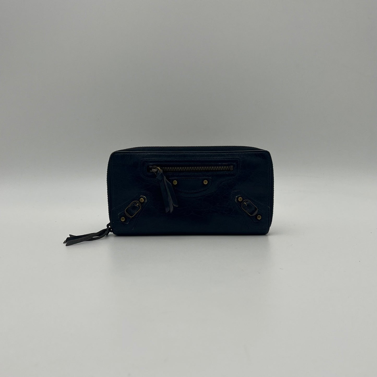 Balenciaga Navy Blue Leather Classic City Long Zip Around Wallet