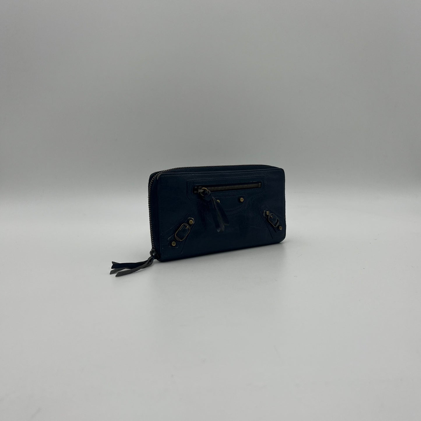 Balenciaga Navy Blue Leather Classic City Long Zip Around Wallet