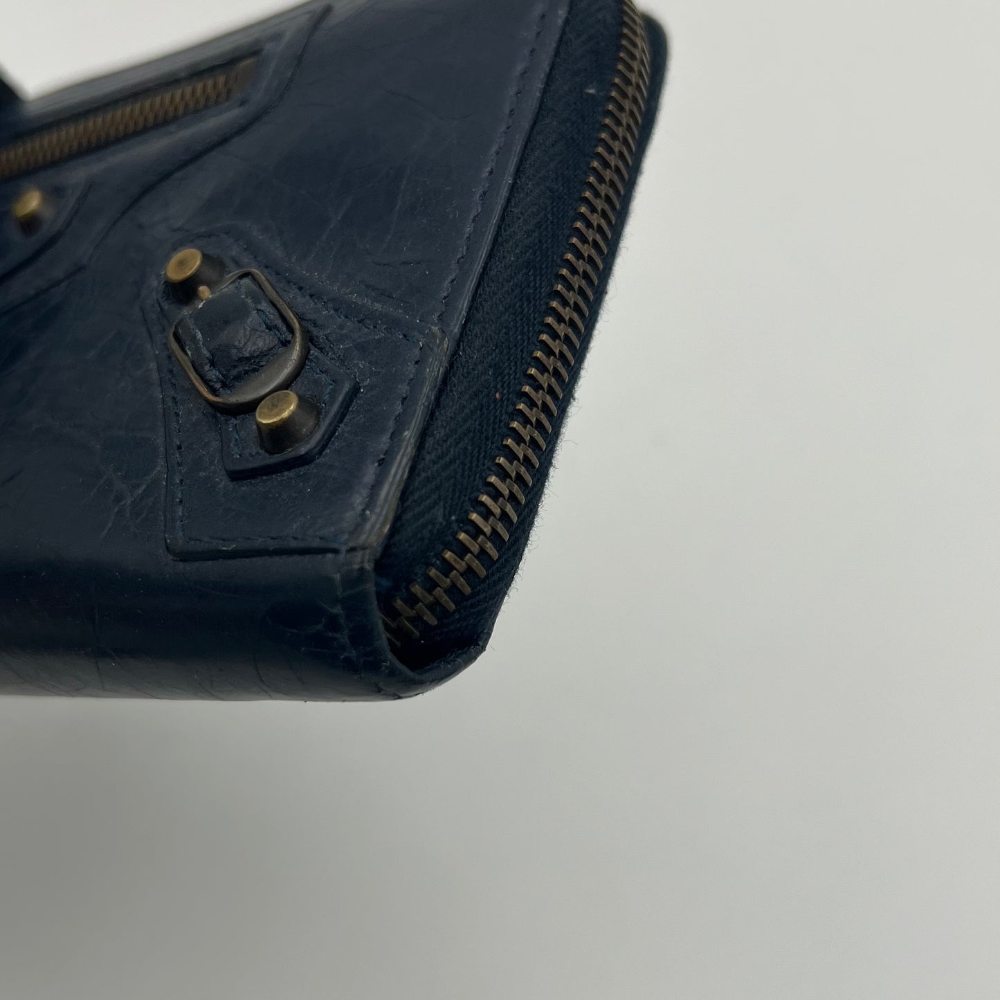 Balenciaga Navy Blue Leather Classic City Long Zip Around Wallet