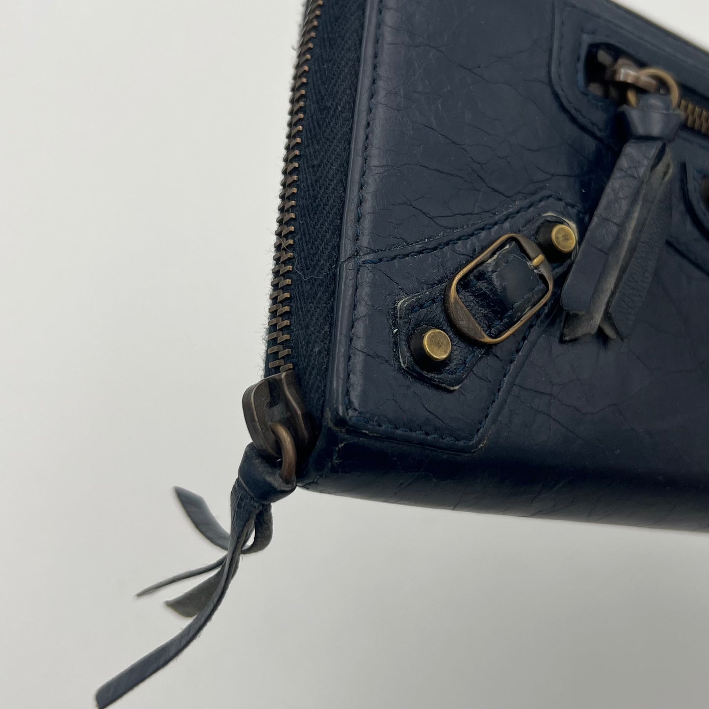 Balenciaga Navy Blue Leather Classic City Long Zip Around Wallet