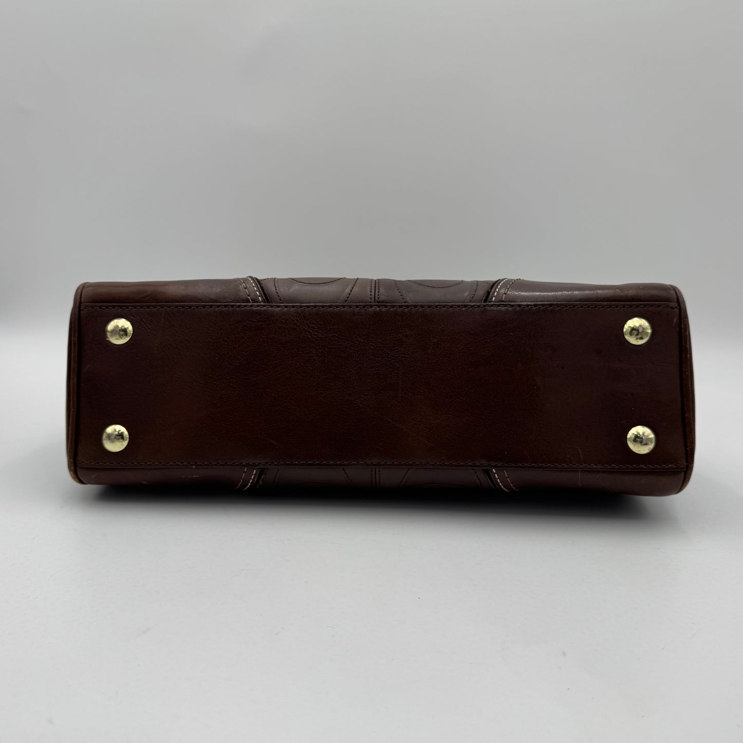 Coach 11330 Brown Signature Stitch Leather Hampton Turn Lock Shoulder Bag