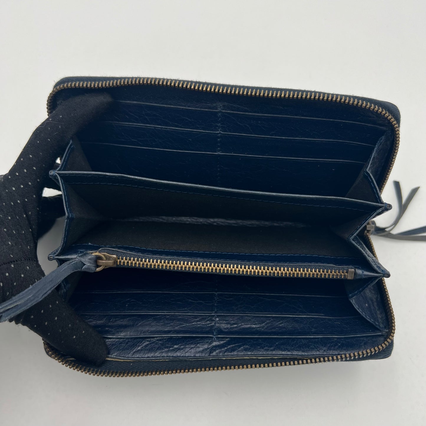 Balenciaga Navy Blue Leather Classic City Long Zip Around Wallet