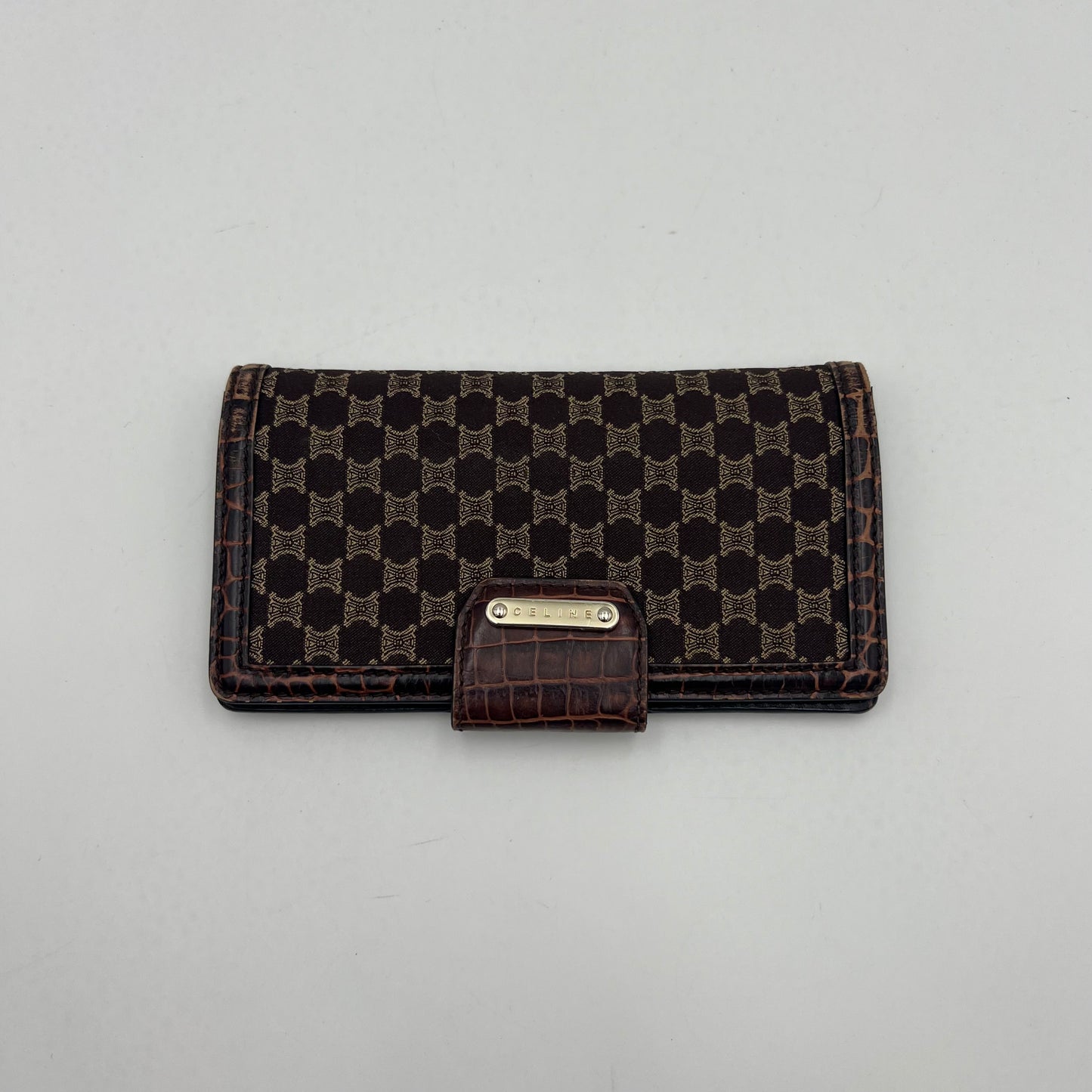 Celine Triomphe Canvas Croc Embossed Leather Long Wallet