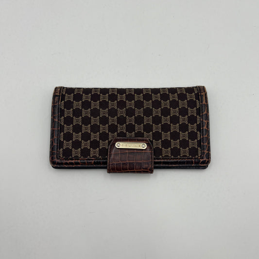 Celine Triomphe Canvas Croc Embossed Leather Long Wallet