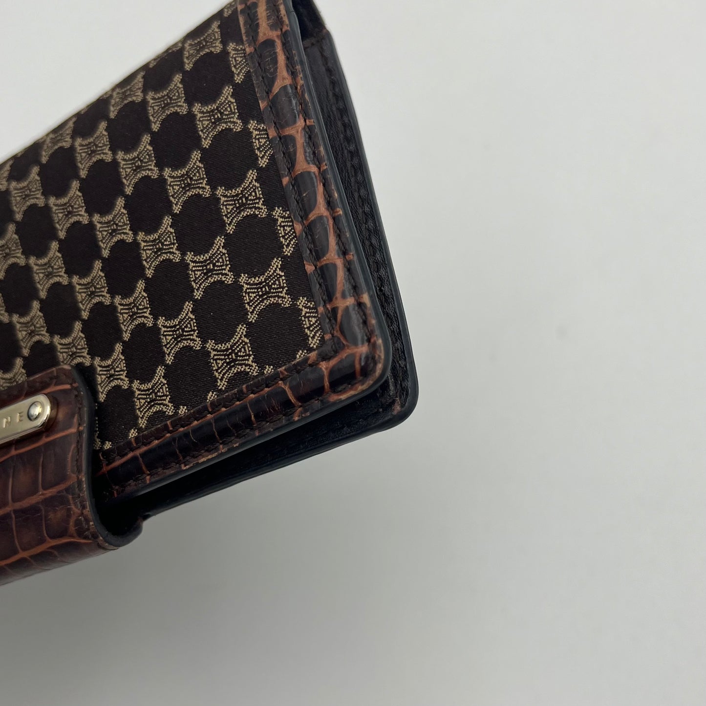 Celine Triomphe Canvas Croc Embossed Leather Long Wallet