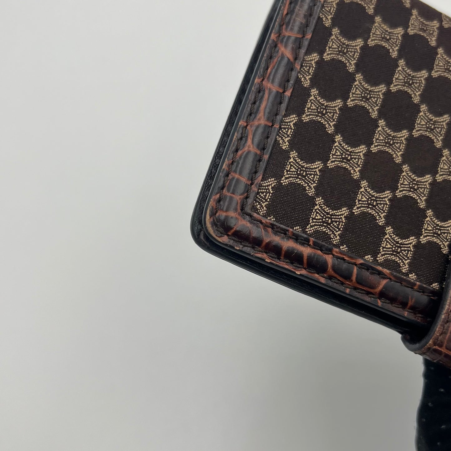 Celine Triomphe Canvas Croc Embossed Leather Long Wallet