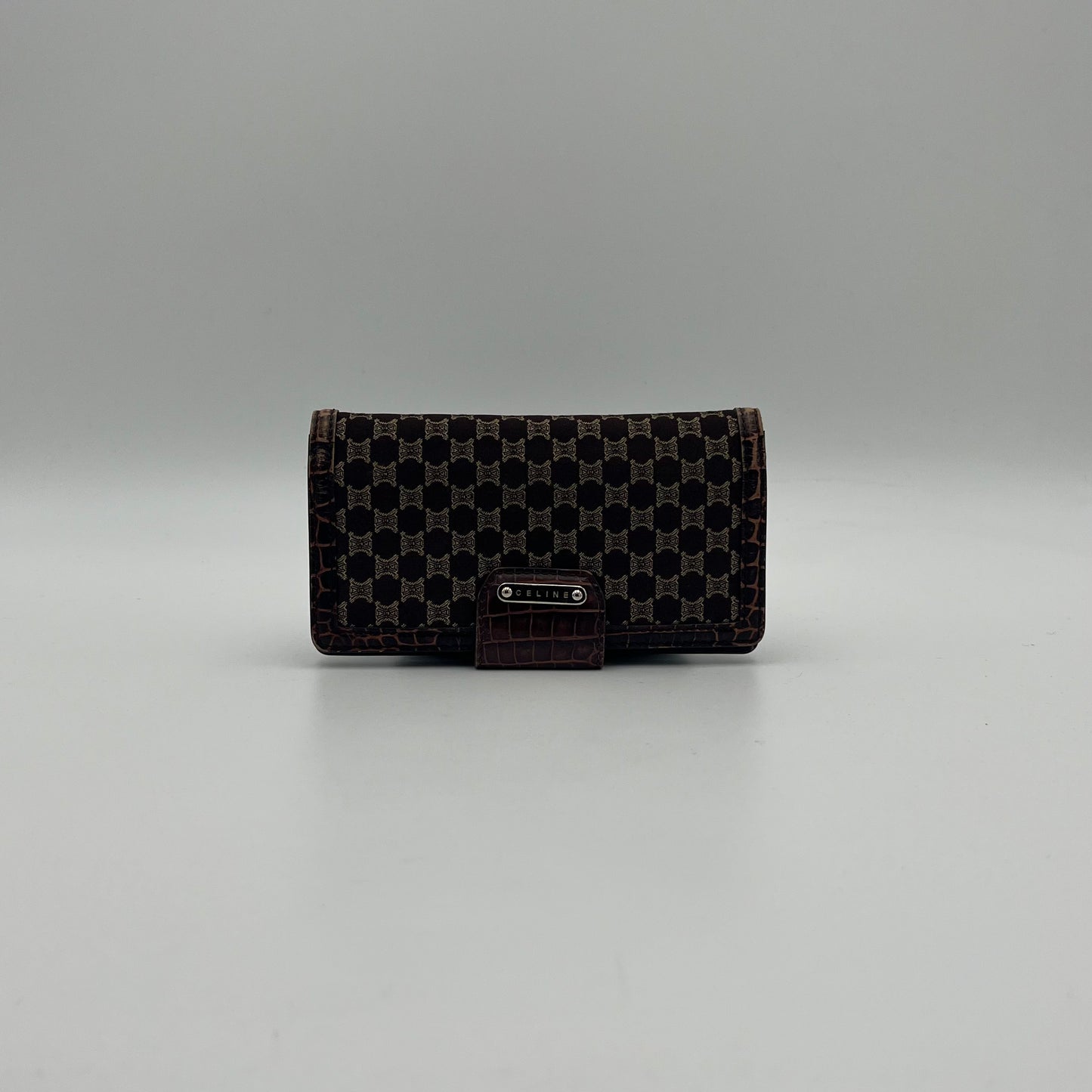 Celine Triomphe Canvas Croc Embossed Leather Long Wallet