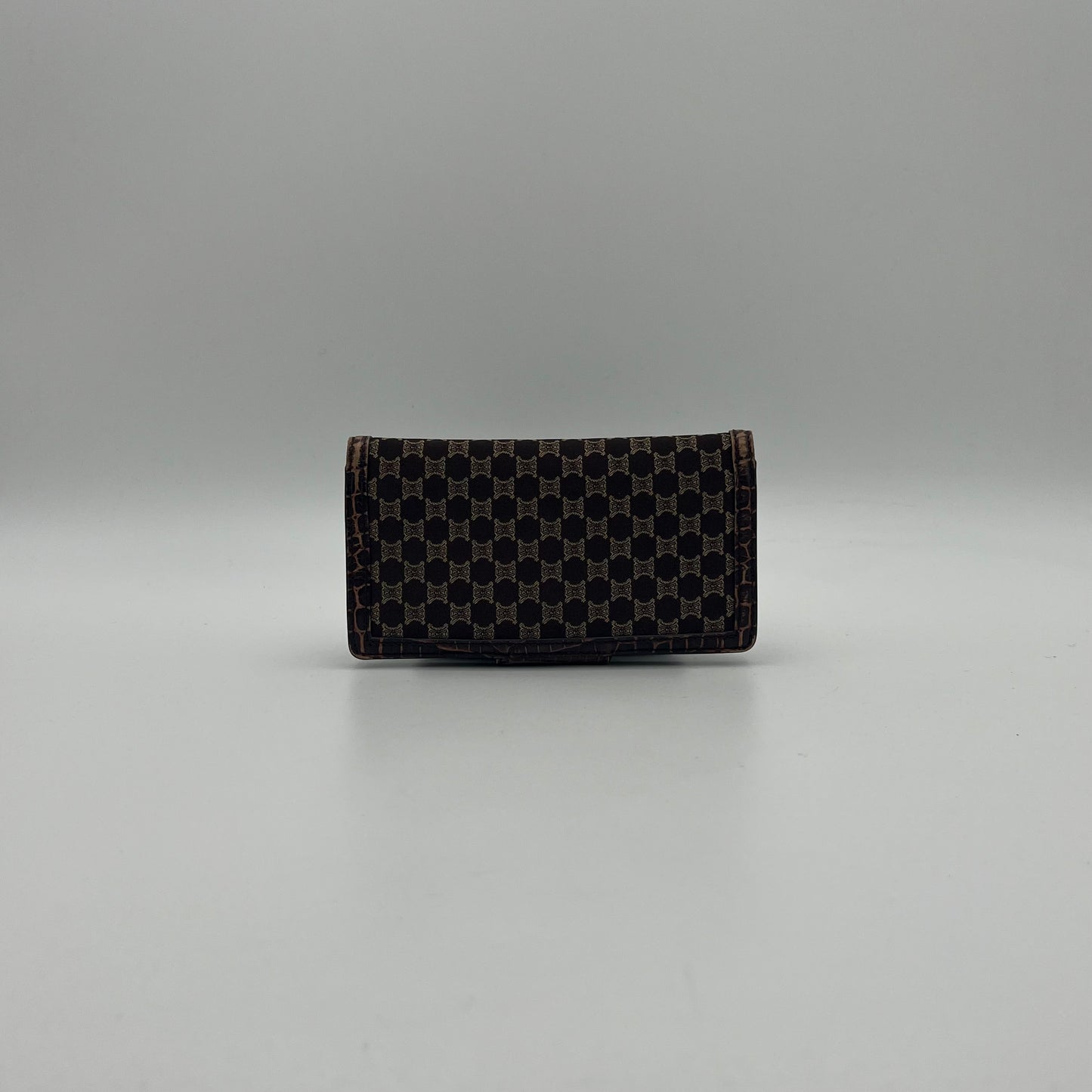 Celine Triomphe Canvas Croc Embossed Leather Long Wallet