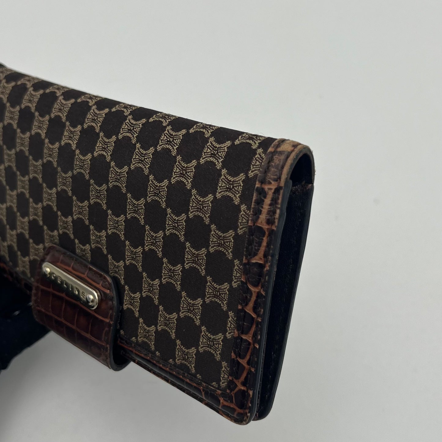 Celine Triomphe Canvas Croc Embossed Leather Long Wallet