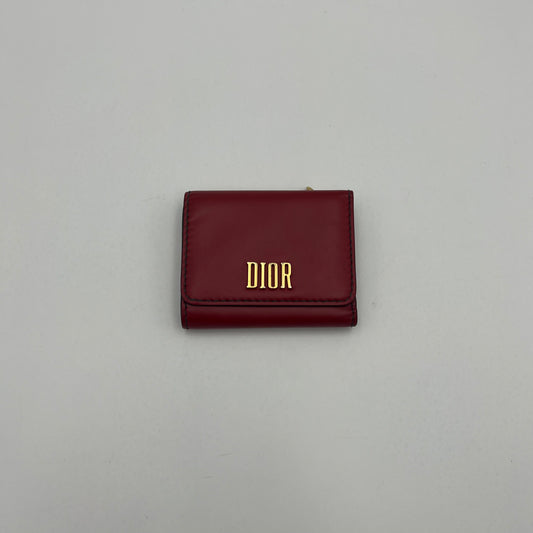 Chirstian Dior Red Leather D-Fence Short Compact Wallet