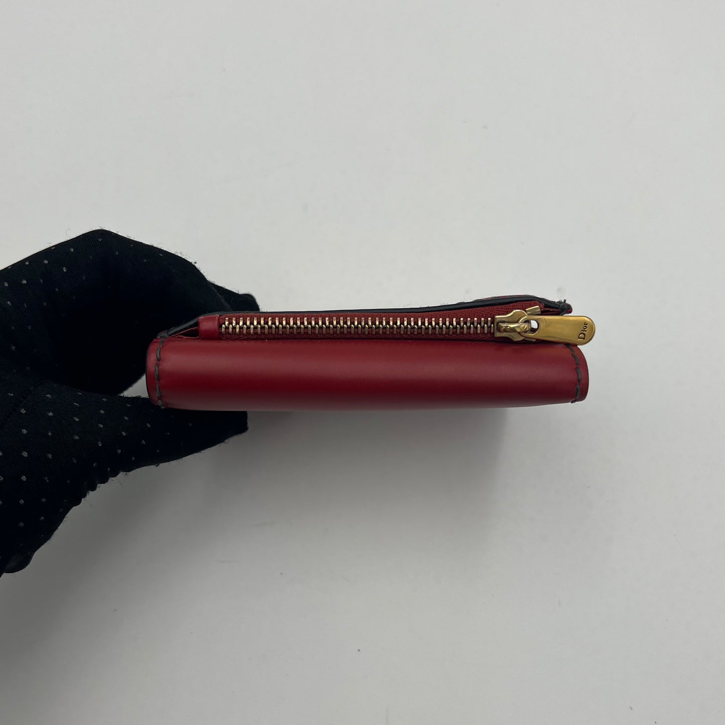 Chirstian Dior Red Leather D-Fence Short Compact Wallet