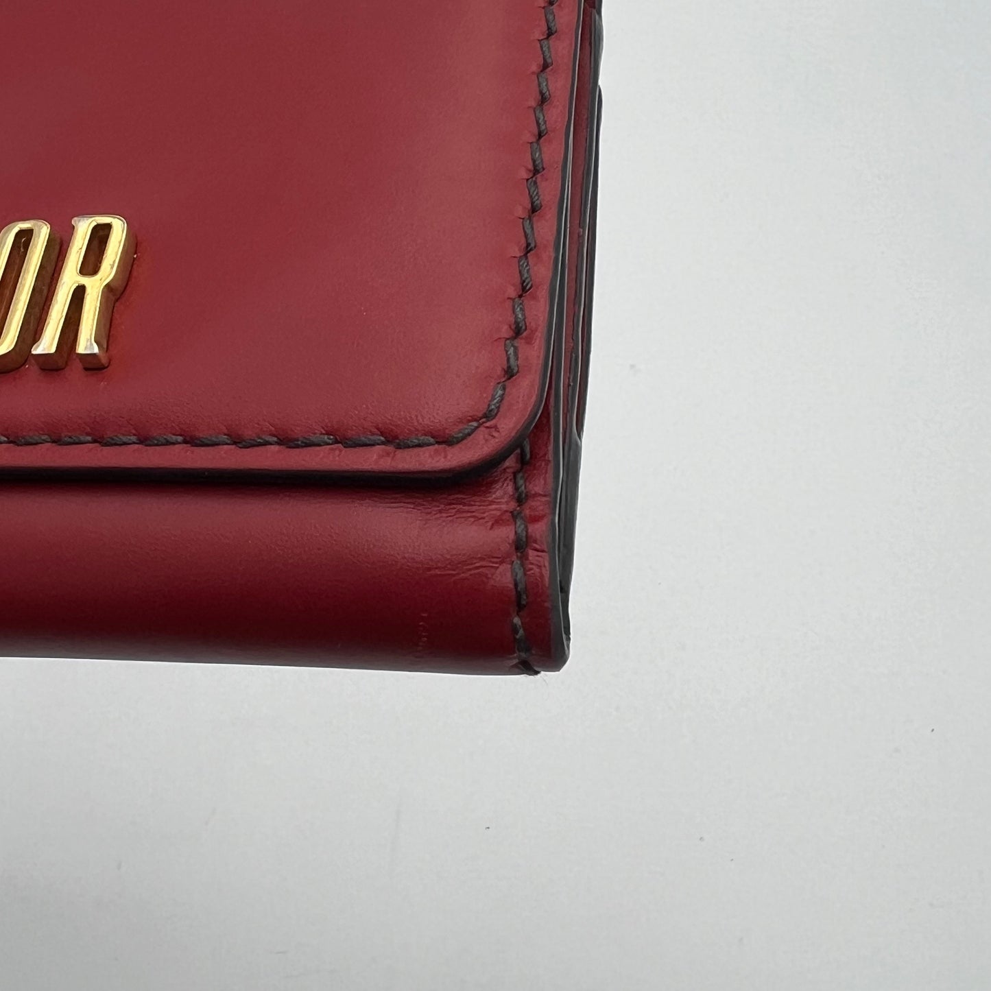 Chirstian Dior Red Leather D-Fence Short Compact Wallet
