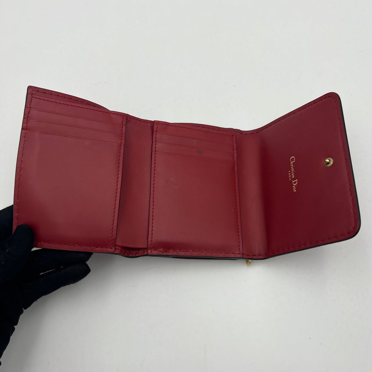Chirstian Dior Red Leather D-Fence Short Compact Wallet
