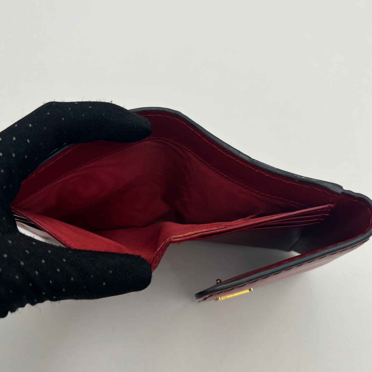 Chirstian Dior Red Leather D-Fence Short Compact Wallet