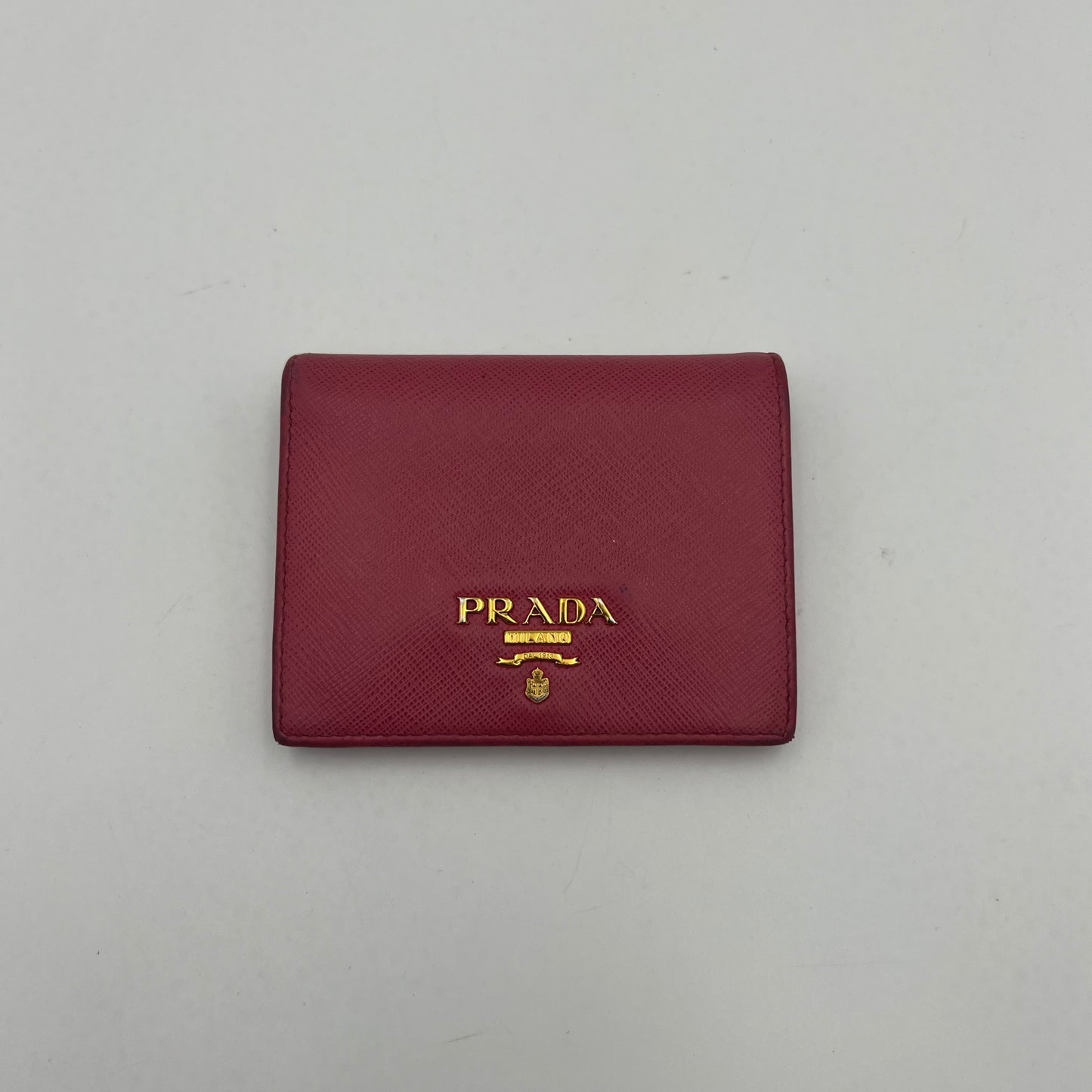 Prada Pink Saffiano Full Flap Bifold Short Wallet GHW