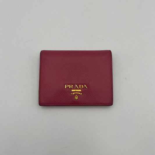 Prada Pink Saffiano Full Flap Bifold Short Wallet GHW
