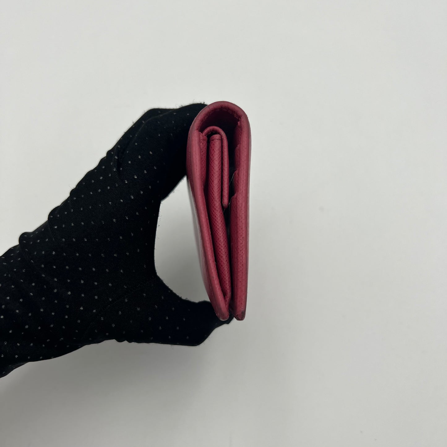 Prada Pink Saffiano Full Flap Bifold Short Wallet GHW